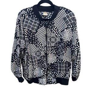 Cherisa Vintage 80s Womens Oversized Patchwork Patterned Retro Bomber Jacket 1X